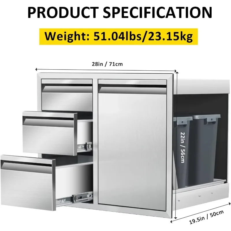 28" W x 22" H x 19.5" D Outdoor Kitchen Door Drawer Combo Cabinet for Outdoor Kitchen Island, Patio Grill Station
28" W x 22" H x 19.5" D Outdoor Kitchen Door Drawer Combo Cabinet for Outdoor Kitchen Island, Patio Grill Station
