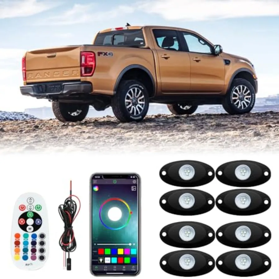Rock Lights RGB Rock Light for Wrangler UTV ATV Offroad 8 Pods RGB Universal Underglow Body LED LightsandMulti Color Changing a
Rock Lights RGB Rock Light for Wrangler UTV ATV Offroad 8 Pods RGB Universal Underglow Body LED LightsandMulti Color Changing a