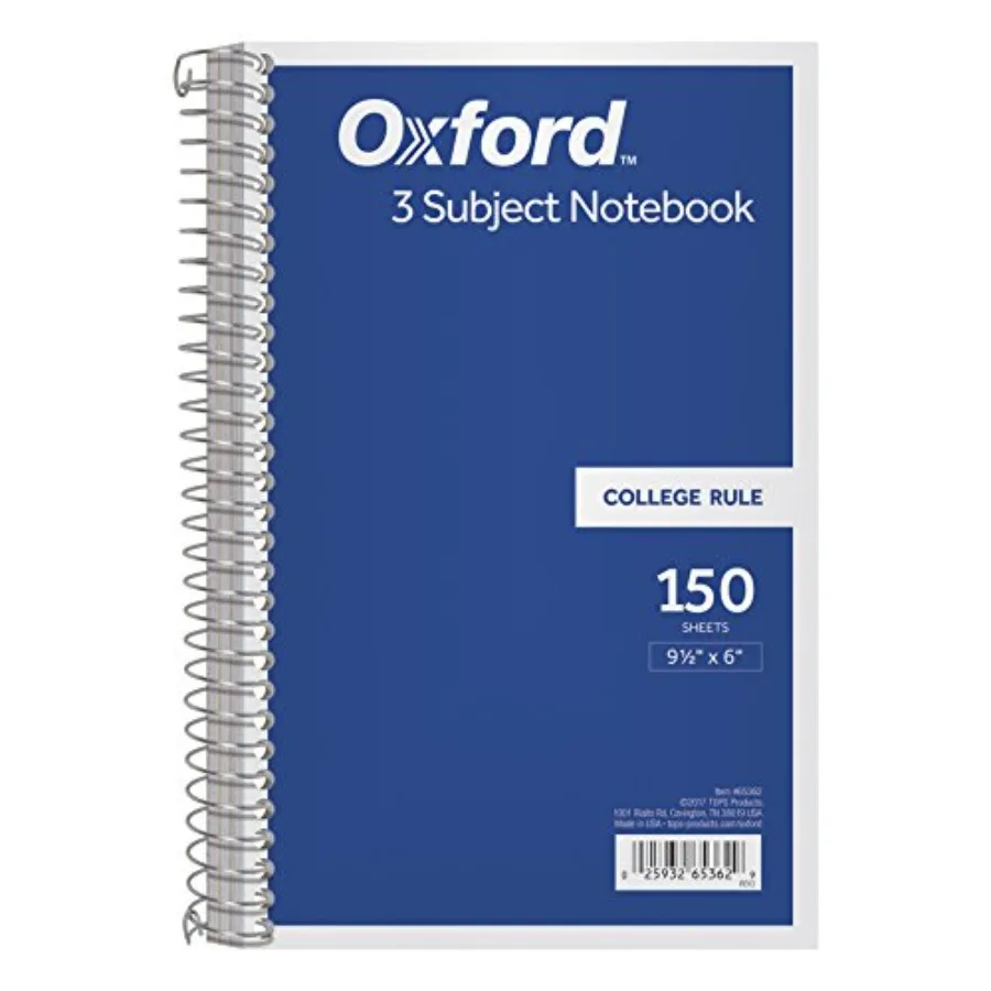 3-Subject Notebook, 6" x 9-1/2"; College Rule, 150 Sheets, 2 Dividers, Assorted Colors, 1 Notebook 65362
3-Subject Notebook, 6" x 9-1/2"; College Rule, 150 Sheets, 2 Dividers, Assorted Colors, 1 Notebook 65362