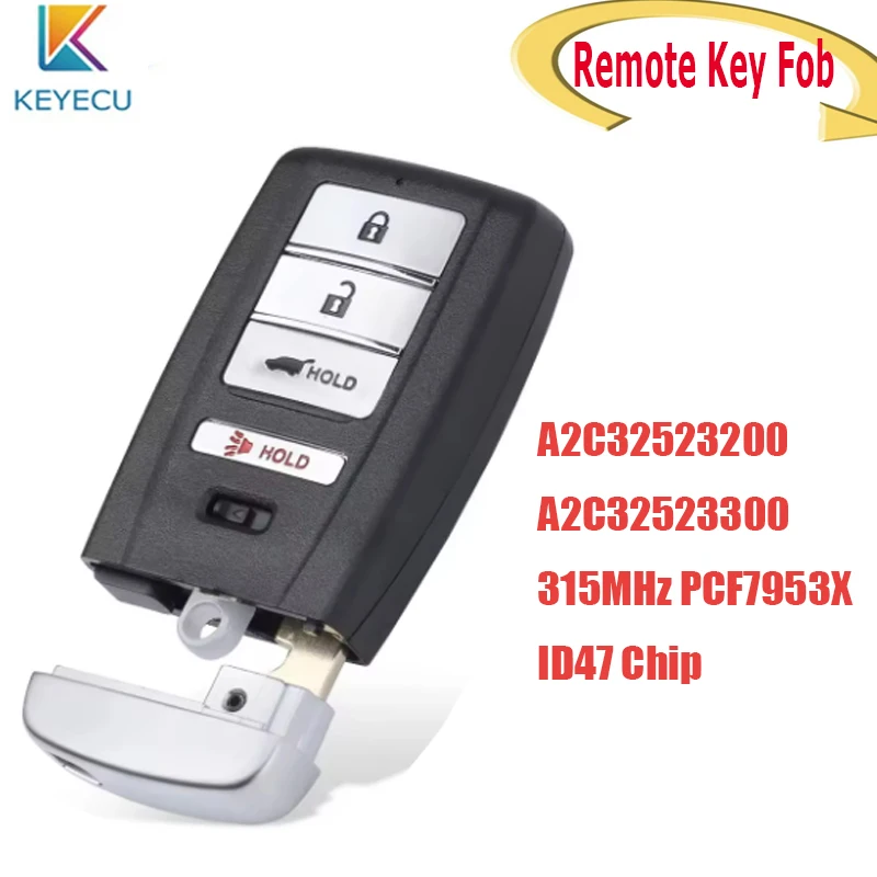 KEYECU Smart Remote Key Fob for Acura MDX RDX ILX TLX 2014-2020 A2C32523200 A2C32523300 315MHz PCF7953X ID47 Chip 4Buttons
KEYECU Smart Remote Key Fob for Acura MDX RDX ILX TLX 2014-2020 A2C32523200 A2C32523300 315MHz PCF7953X ID47 Chip 4Buttons