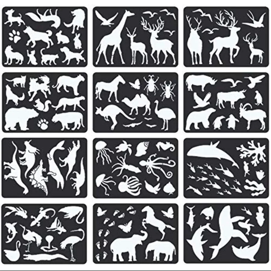 12PCS Animal Plastic Stencils Reusable Journaling Drawing Template for Creation, Painting Education, School Projects, Scrapbook
12PCS Animal Plastic Stencils Reusable Journaling Drawing Template for Creation, Painting Education, School Projects, Scrapbook