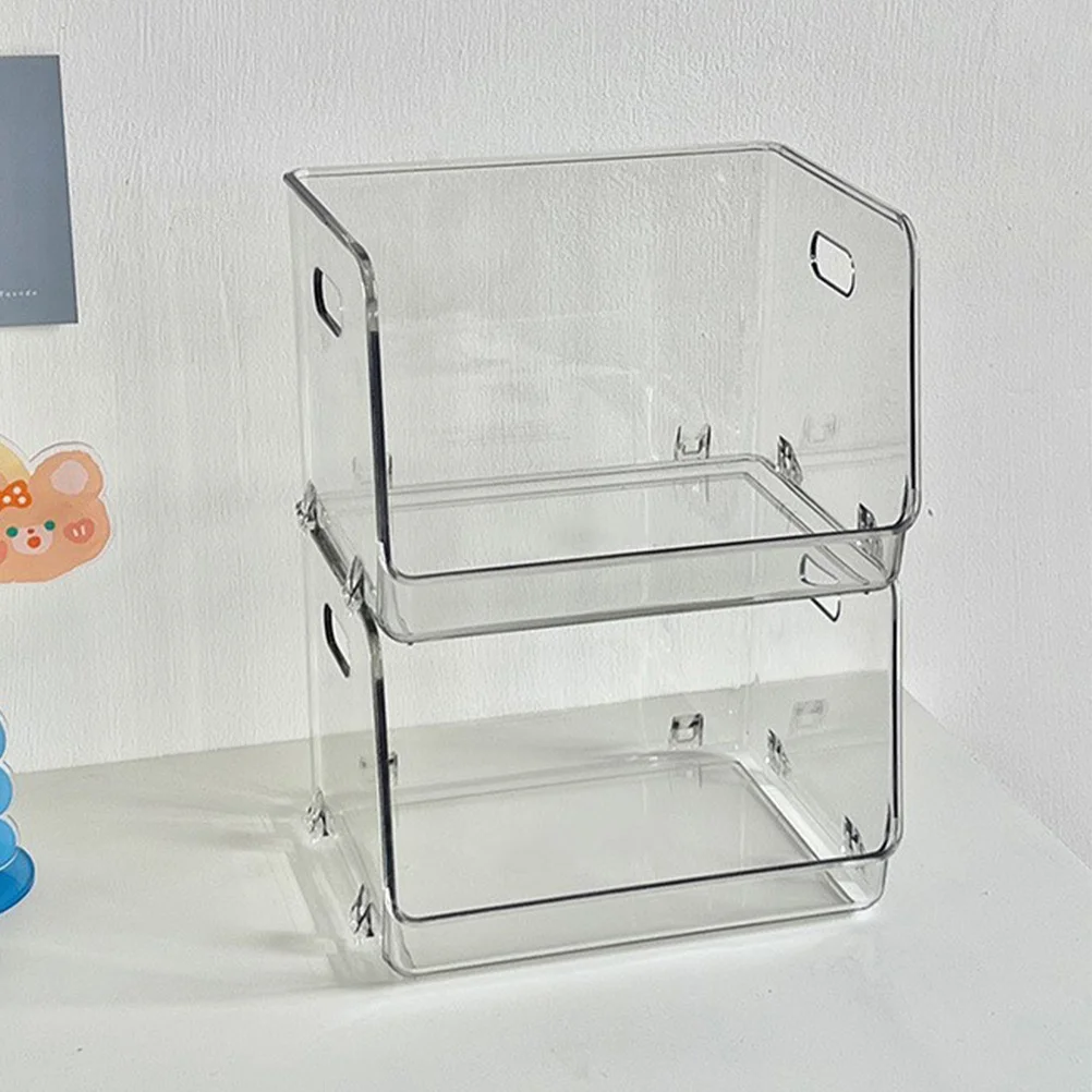 2pcs Desktop Storage Organizer Transparent Stackable Bin Multi-Function Tabletop Box For Kitchen Office Bedroom Sundries Holder