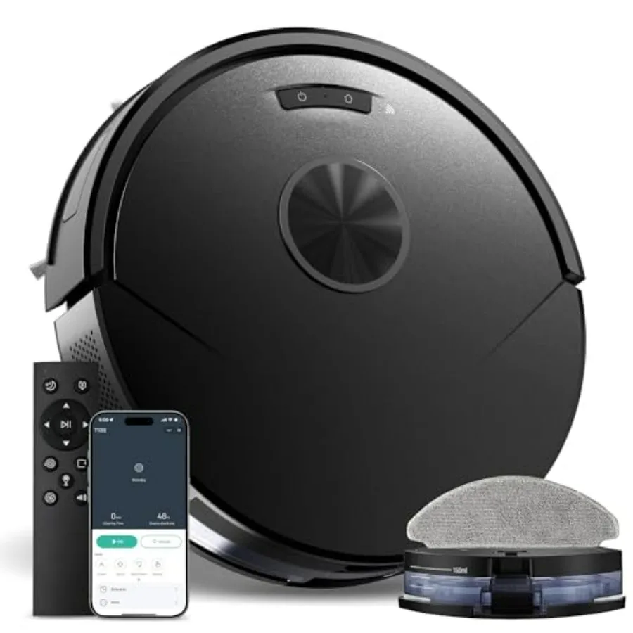 Robot Vacuum and Mop Combo for hard floors and low-pile carpet, 8000Pa suction, black, slim self-charging design with schedulin
Robot Vacuum and Mop Combo for hard floors and low-pile carpet, 8000Pa suction, black, slim self-charging design with schedulin