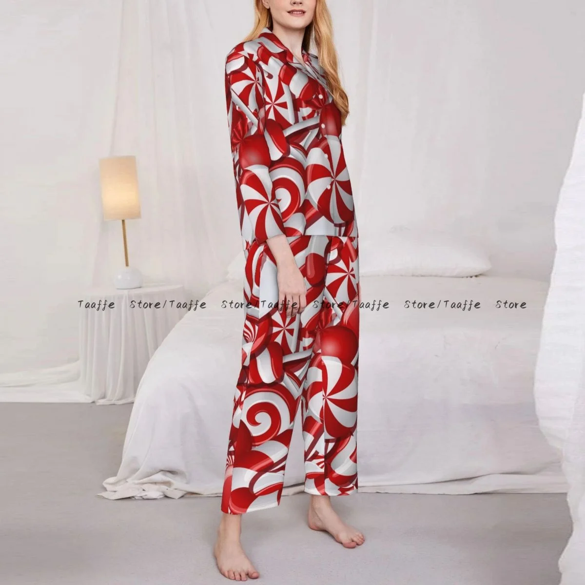 Christmas Candy Womens Pajamas Loungewear Two-piece Sleepwear Button-Down Full Sleeve Long Pajamas Set
Christmas Candy Womens Pajamas Loungewear Two-piece Sleepwear Button-Down Full Sleeve Long Pajamas Set