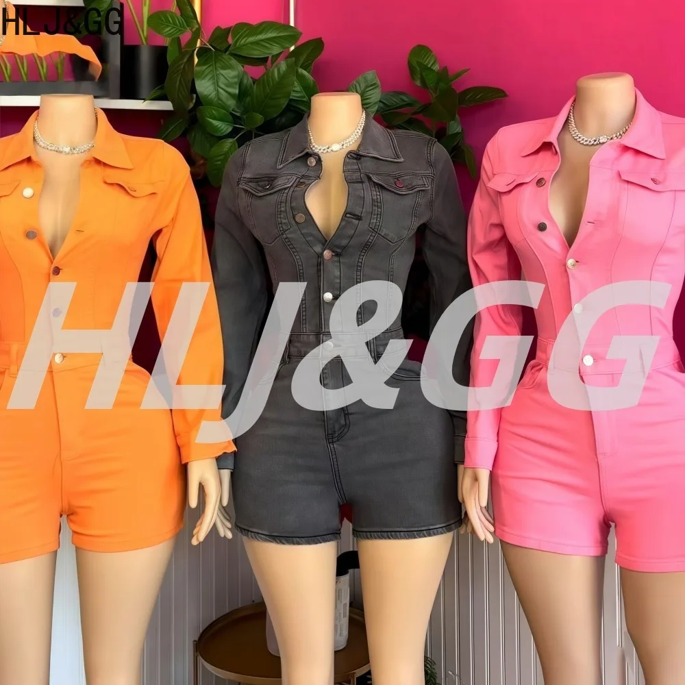 HLJ&GG Fashion Bodycon Denim Romper Woman Solid Color Long Sleeves One Piece Jumpsuit Female Streetwear Overalls 2025 Summer New
HLJ&GG Fashion Bodycon Denim Romper Woman Solid Color Long Sleeves One Piece Jumpsuit Female Streetwear Overalls 2025 Summer New