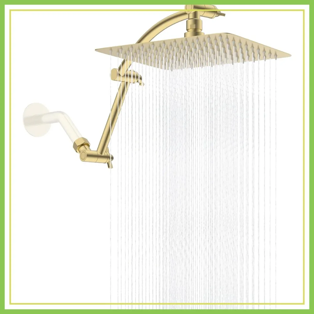10" High Pressure Rain Shower Head with 16" Extension Arm, Brass Adjustable Arm, Fixed Showerhead, Brushed Gold, cUPC Certified
10" High Pressure Rain Shower Head with 16" Extension Arm, Brass Adjustable Arm, Fixed Showerhead, Brushed Gold, cUPC Certified