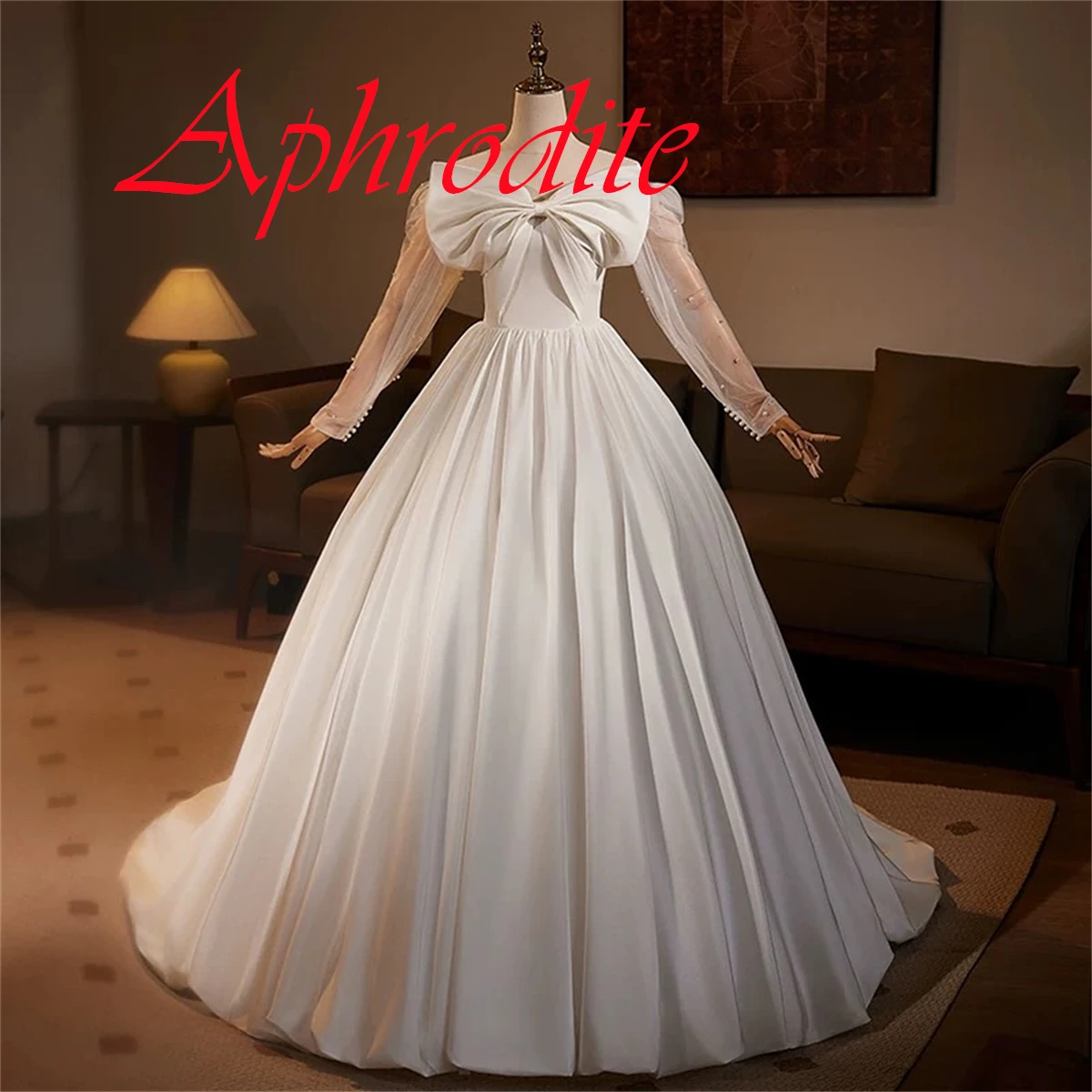 Customized Exquisite White Satin Evening Dress Classic Strapless Off the Shoulder Long Sleeves Lace Up Back Bow Wedding Dress
Customized Exquisite White Satin Evening Dress Classic Strapless Off the Shoulder Long Sleeves Lace Up Back Bow Wedding Dress