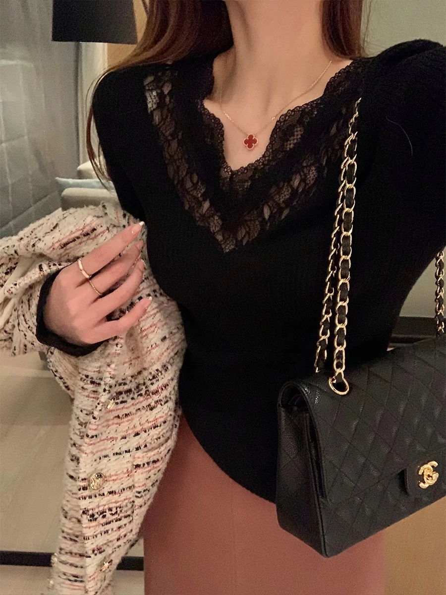 Женский вязаный свитер MUKOK с кружевными вставками, молодежный, универсальный, с V-образным вырезом, базовый слой, для повседневной носки, приталенный, с длинными рукавами
Женский вязаный свитер MUKOK с кружевными вставками, молодежный, универсальный, с V-образным вырезом, базовый слой, для повседневной носки, приталенный, с длинными рукавами