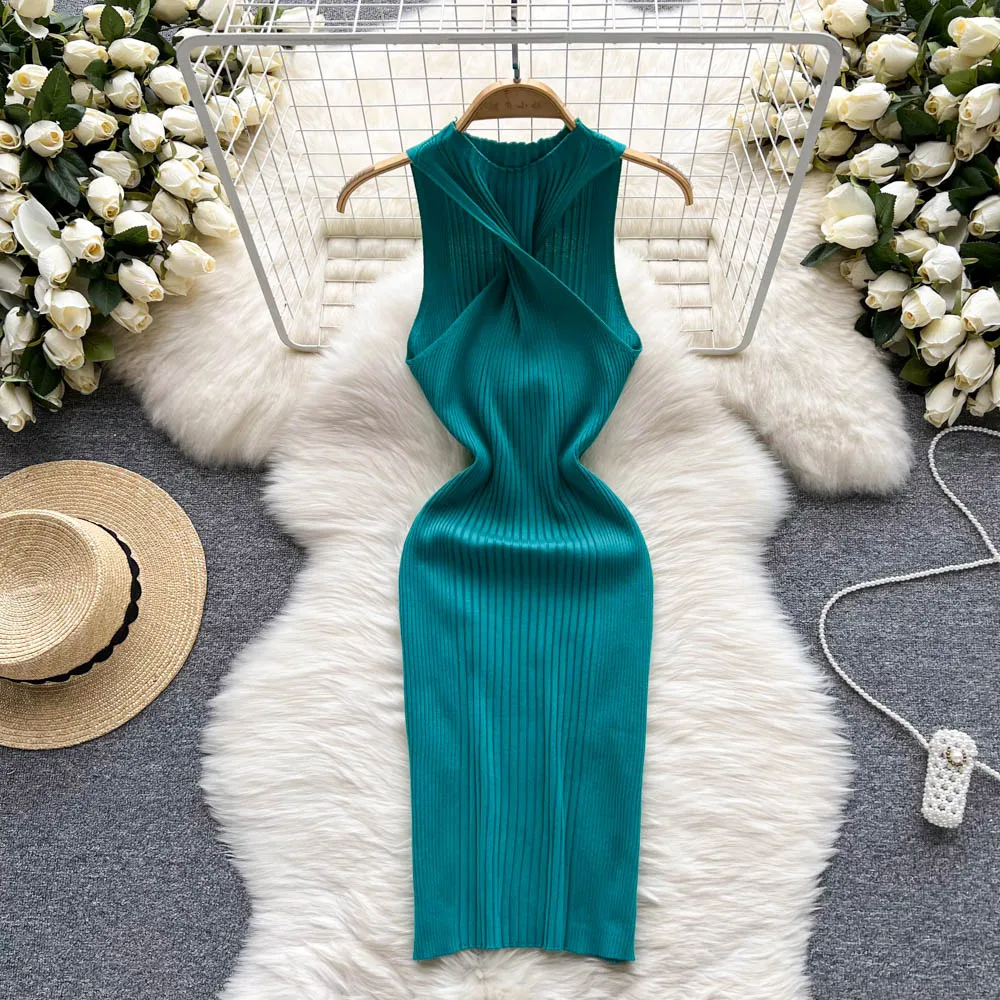 Summer Backless Cross Women's Knitted Wrap Dresses 2023 New High Waist Sleeveless Bandage Slim Sexy Sheath Pencil Dress Female
Summer Backless Cross Women's Knitted Wrap Dresses 2023 New High Waist Sleeveless Bandage Slim Sexy Sheath Pencil Dress Female
