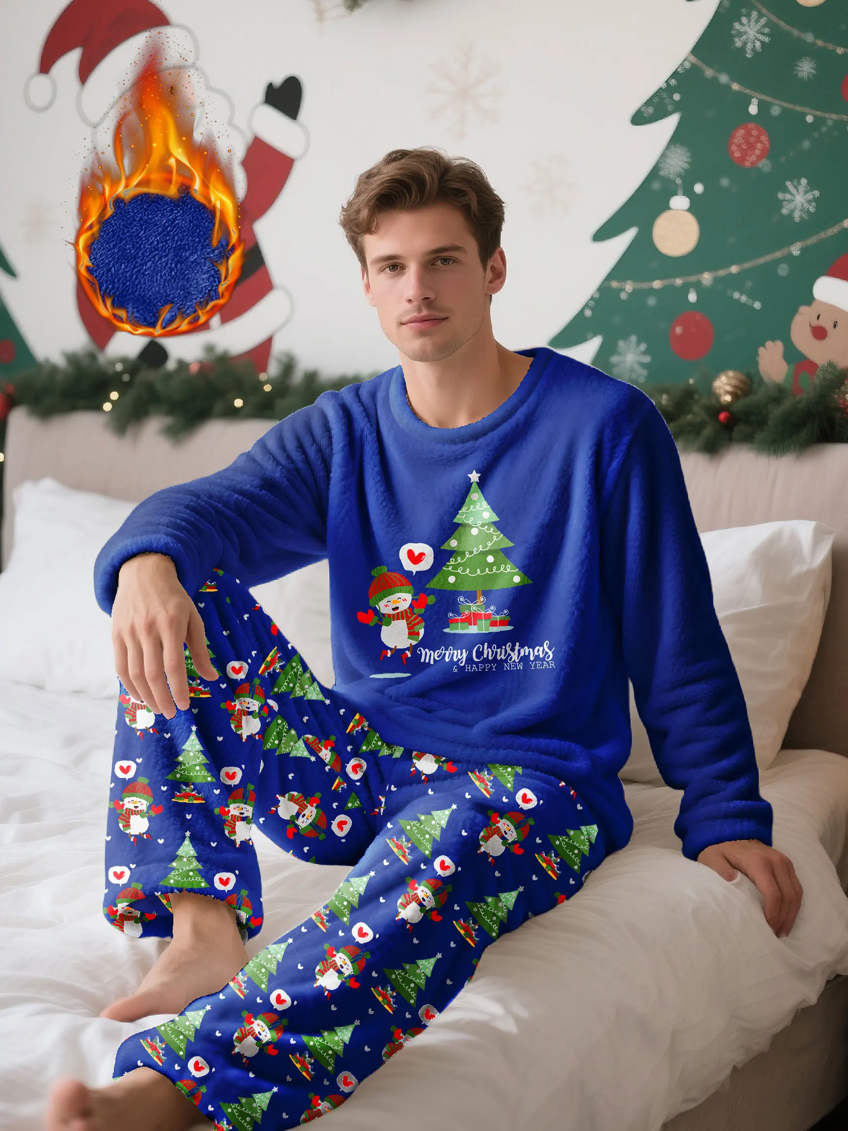 Men's Christmas-themed fleece pajama set, featuring a long-sleeve top and matching pants, comfortable and casual loungewear
Men's Christmas-themed fleece pajama set, featuring a long-sleeve top and matching pants, comfortable and casual loungewear