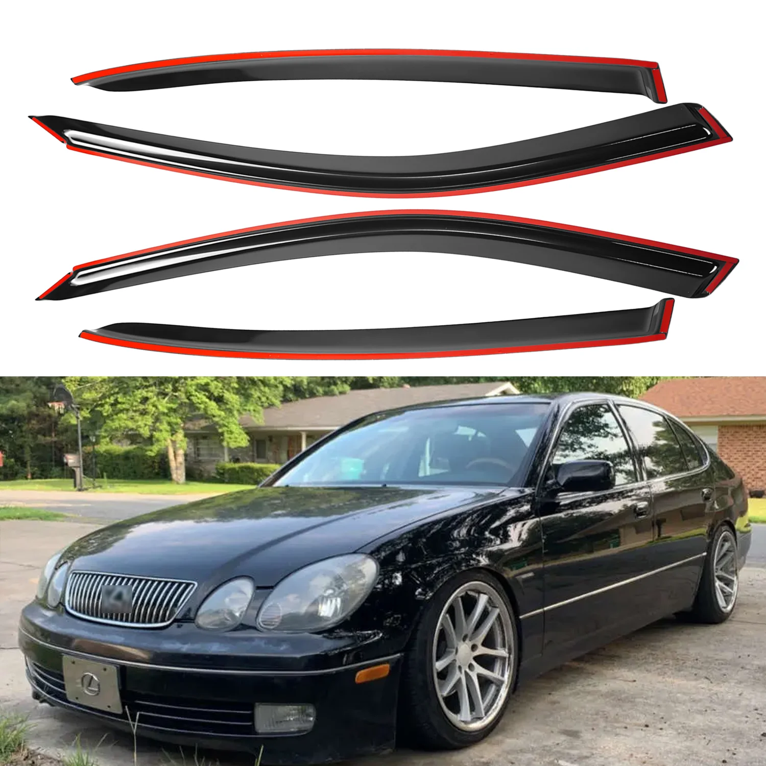 For Lexus GS300 4-Door Sedan 1998-2005 / Lexus GS400 4-Door Sedan 1998-2005 / Lexus GS430 4-Door Sedan 1998-2005 External Rain Guards Tinted 4pcs Set Window Visor No Drain Channel 1.5MM Thickness Boxed
For Lexus GS300 4-Door Sedan 1998-2005 / Lexus GS400 4-Door Sedan 1998-2005 / Lexus GS430 4-Door Sedan 1998-2005 External Rain Guards Tinted 4pcs Set Window Visor No Drain Channel 1.5MM Thickness Boxed
