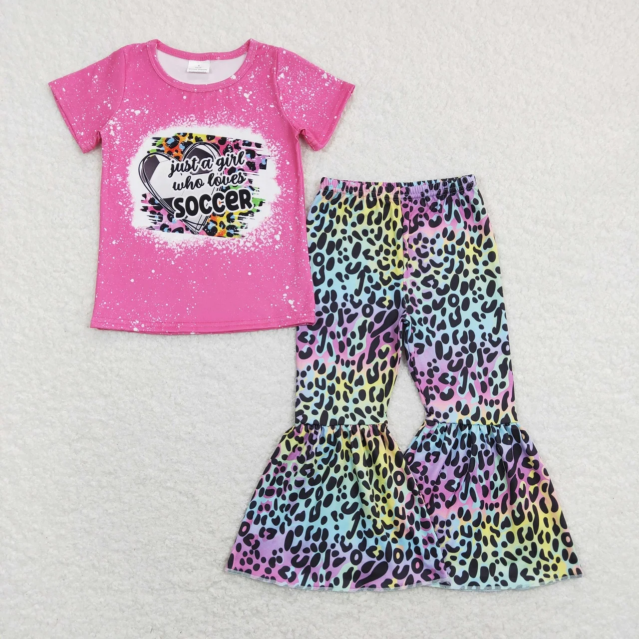 Wholesale Toddler Ball Clothes Baby Girl Short Sleeves Shirt Colorful Leopard Bell Pants Outfit Kids Game Day Spring Fall Set
Wholesale Toddler Ball Clothes Baby Girl Short Sleeves Shirt Colorful Leopard Bell Pants Outfit Kids Game Day Spring Fall Set