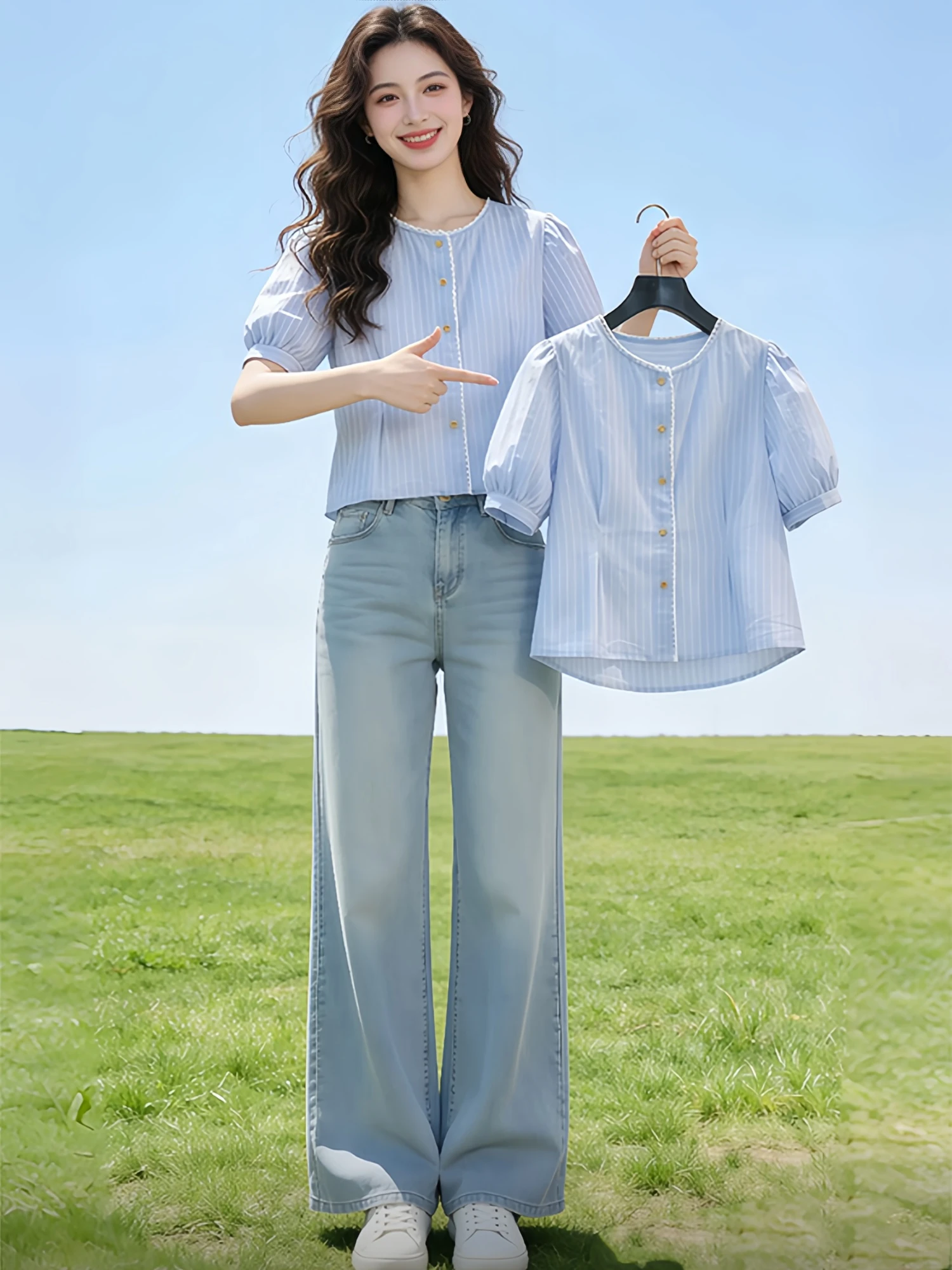Summer 2026 Blue Bubble Sleeve Casual Shirt Women's Fashion Loose Slimming Casual Shirt Popular Women's Wear round Neck Butto...
Summer 2026 Blue Bubble Sleeve Casual Shirt Women's Fashion Loose Slimming Casual Shirt Popular Women's Wear round Neck Butto...