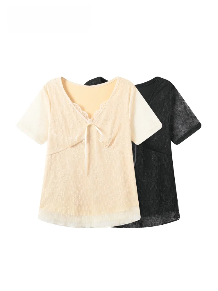 plus Size Women's Short Sleeve T-Shirt Lace Patchwork Summer New Style Gentle Style V-neck Regular Length Polyester Spandex
plus Size Women's Short Sleeve T-Shirt Lace Patchwork Summer New Style Gentle Style V-neck Regular Length Polyester Spandex