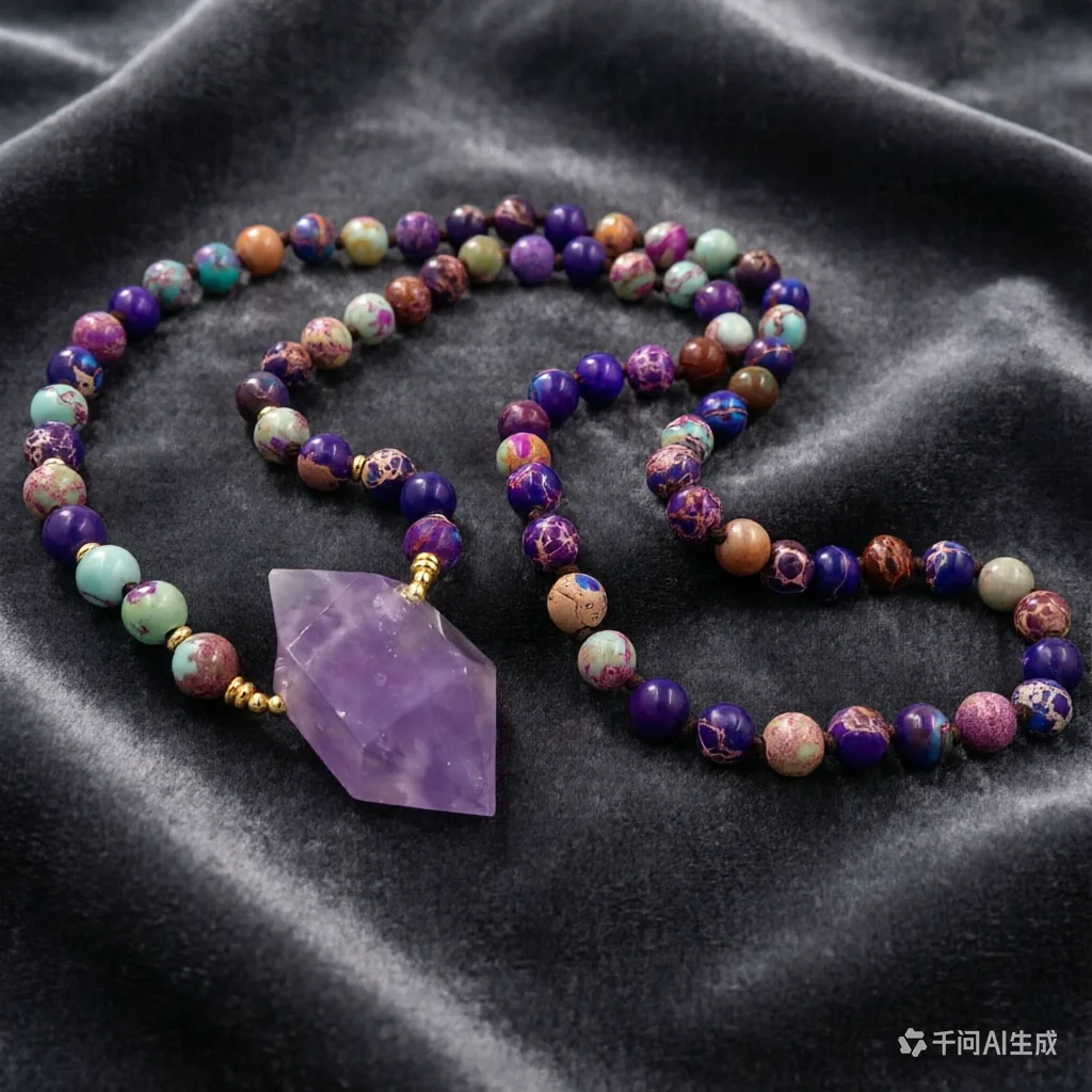 WT-N1374 Wholesale 30 inch long 8mm jasper beads knotted neckalce Natural handmade Amethyst stone point pendant necklace
WT-N1374 Wholesale 30 inch long 8mm jasper beads knotted neckalce Natural handmade Amethyst stone point pendant necklace