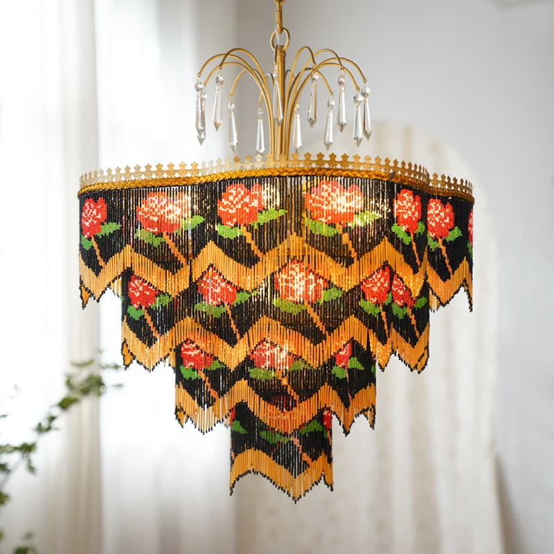 French Vintage Dining Room Living Room Bedroom Romantic Pastoral Rose Crystal Tassel Full Copper Chandelier
French Vintage Dining Room Living Room Bedroom Romantic Pastoral Rose Crystal Tassel Full Copper Chandelier
