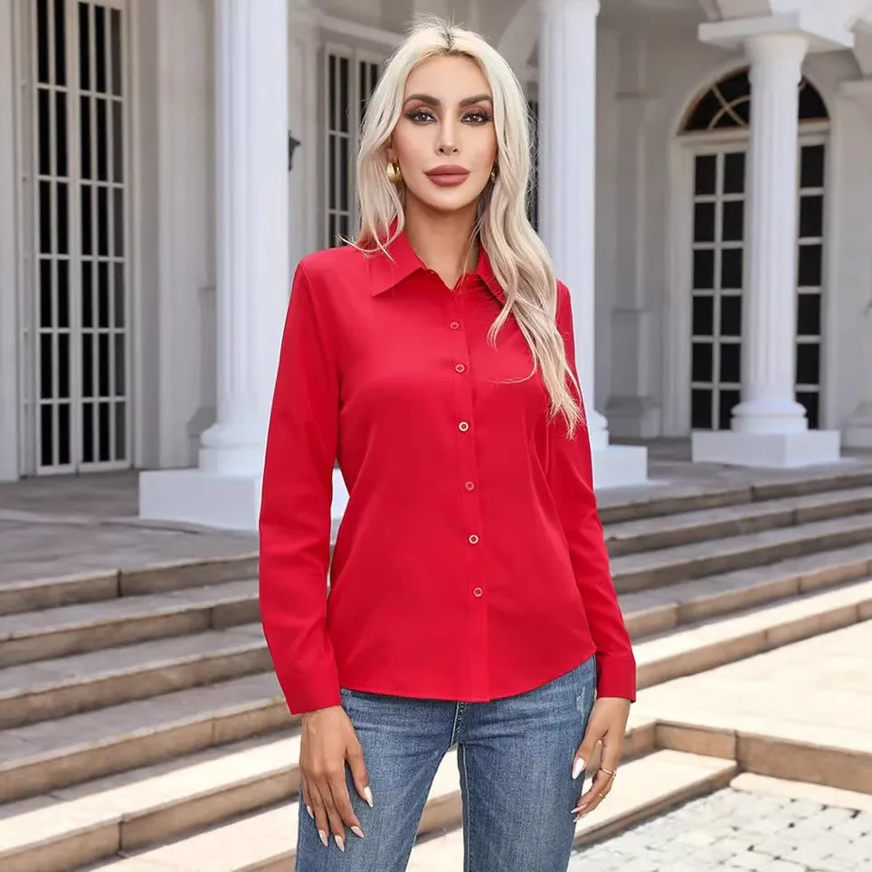 Women Elegant Solid Button Shirt Chiffon Blouse Spring Summer Casual Solid Long Sleeve Turn Down Collar Tunics OL Shirt Tops
Women Elegant Solid Button Shirt Chiffon Blouse Spring Summer Casual Solid Long Sleeve Turn Down Collar Tunics OL Shirt Tops