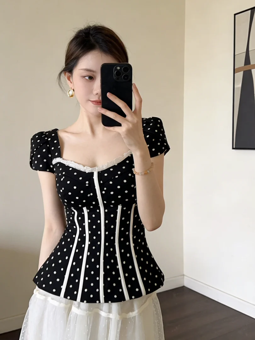 Hebden Sle Unique Beautiful Design Bla Polka Dot ort Sve irt Women's Summer Faionable Ele Commute Wind Slim Fit
Hebden Sle Unique Beautiful Design Bla Polka Dot ort Sve irt Women's Summer Faionable Ele Commute Wind Slim Fit