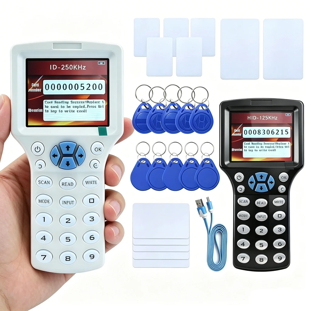RFID Duplicator 125KHz Key Card Copier RFID Super Featured Smart Card Reader 13.56MHz Encrypted Programmer USB UID / T5577
RFID Duplicator 125KHz Key Card Copier RFID Super Featured Smart Card Reader 13.56MHz Encrypted Programmer USB UID / T5577