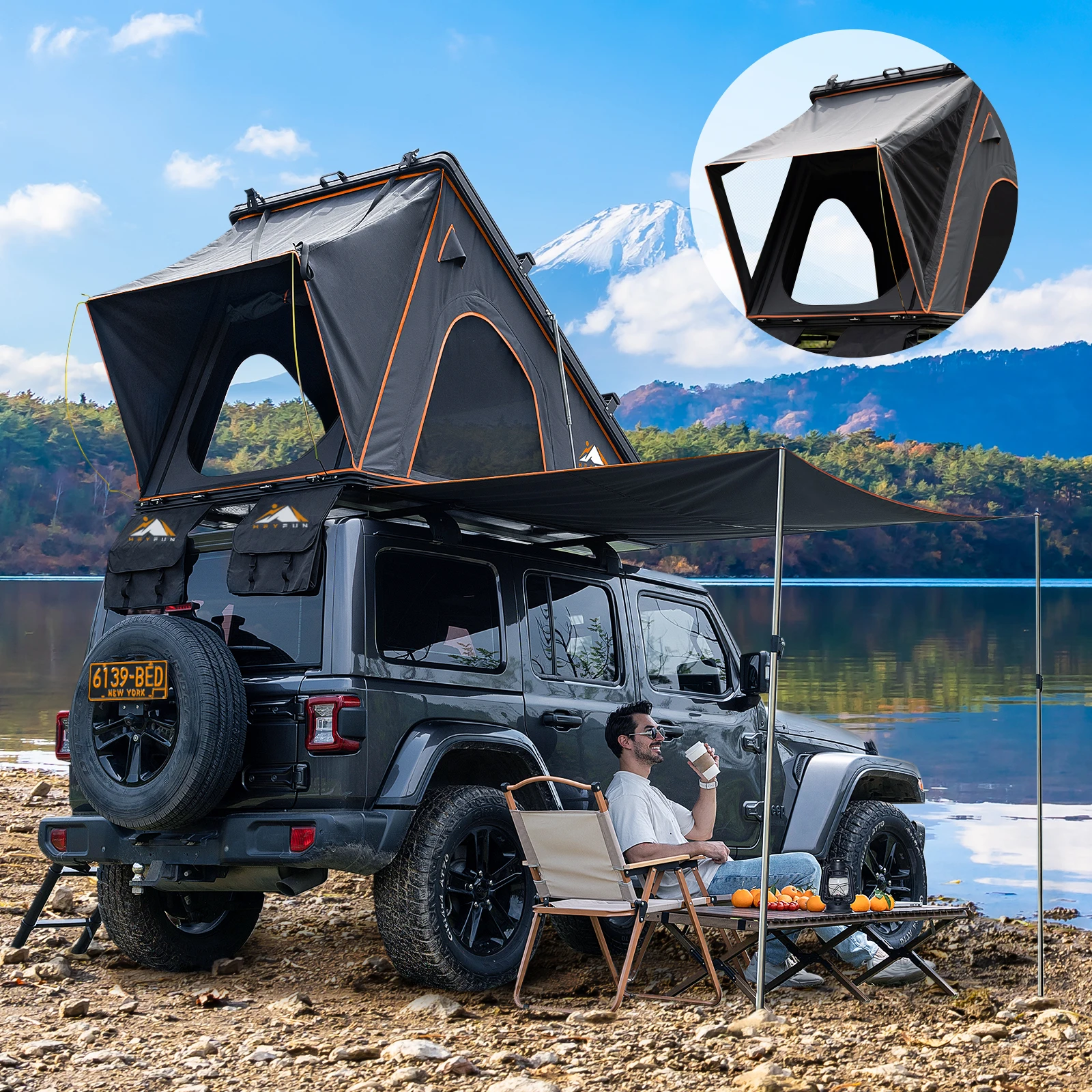 Explorer Pro Rooftop Tent Hard Shell with USB Outlet, Side Awning, Replaceable Netting Curtain&Luggage Racks for 4 Season Campin
Explorer Pro Rooftop Tent Hard Shell with USB Outlet, Side Awning, Replaceable Netting Curtain&Luggage Racks for 4 Season Campin
