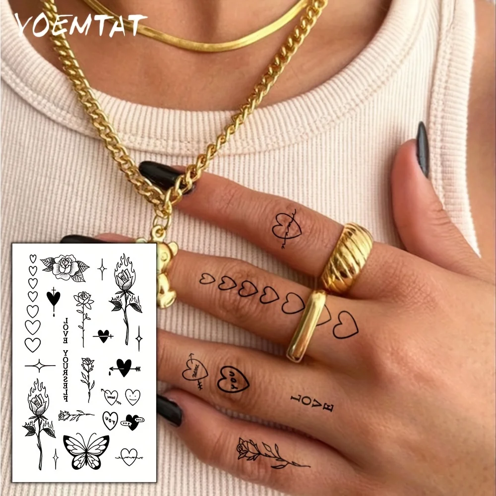 1Sheet Waterproof Temporary Tattoo Sticker, Rose Flower Butterfly Love Arrow Design, Fake Tattoos for Finger Arm Neck Wrist
1Sheet Waterproof Temporary Tattoo Sticker, Rose Flower Butterfly Love Arrow Design, Fake Tattoos for Finger Arm Neck Wrist