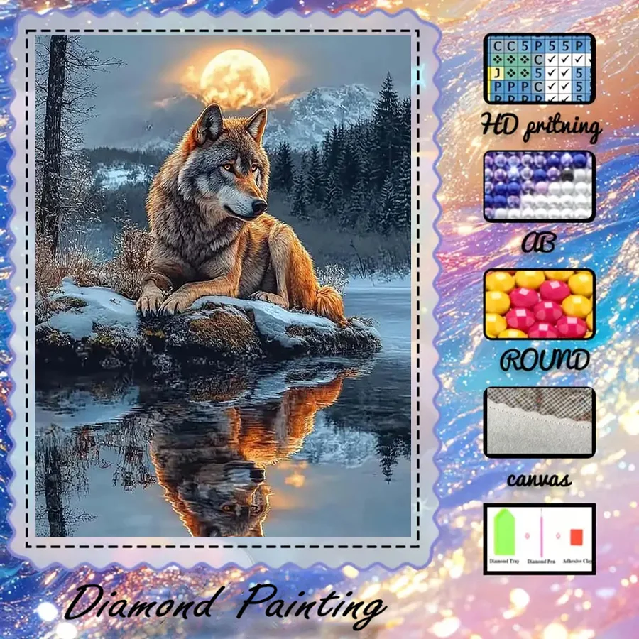 1 piece - 5D-DIY - Flocking cloth - Special drill bit - Diamond painting set - Wolf, moon - Mosaic - Diamond art
1 piece - 5D-DIY - Flocking cloth - Special drill bit - Diamond painting set - Wolf, moon - Mosaic - Diamond art