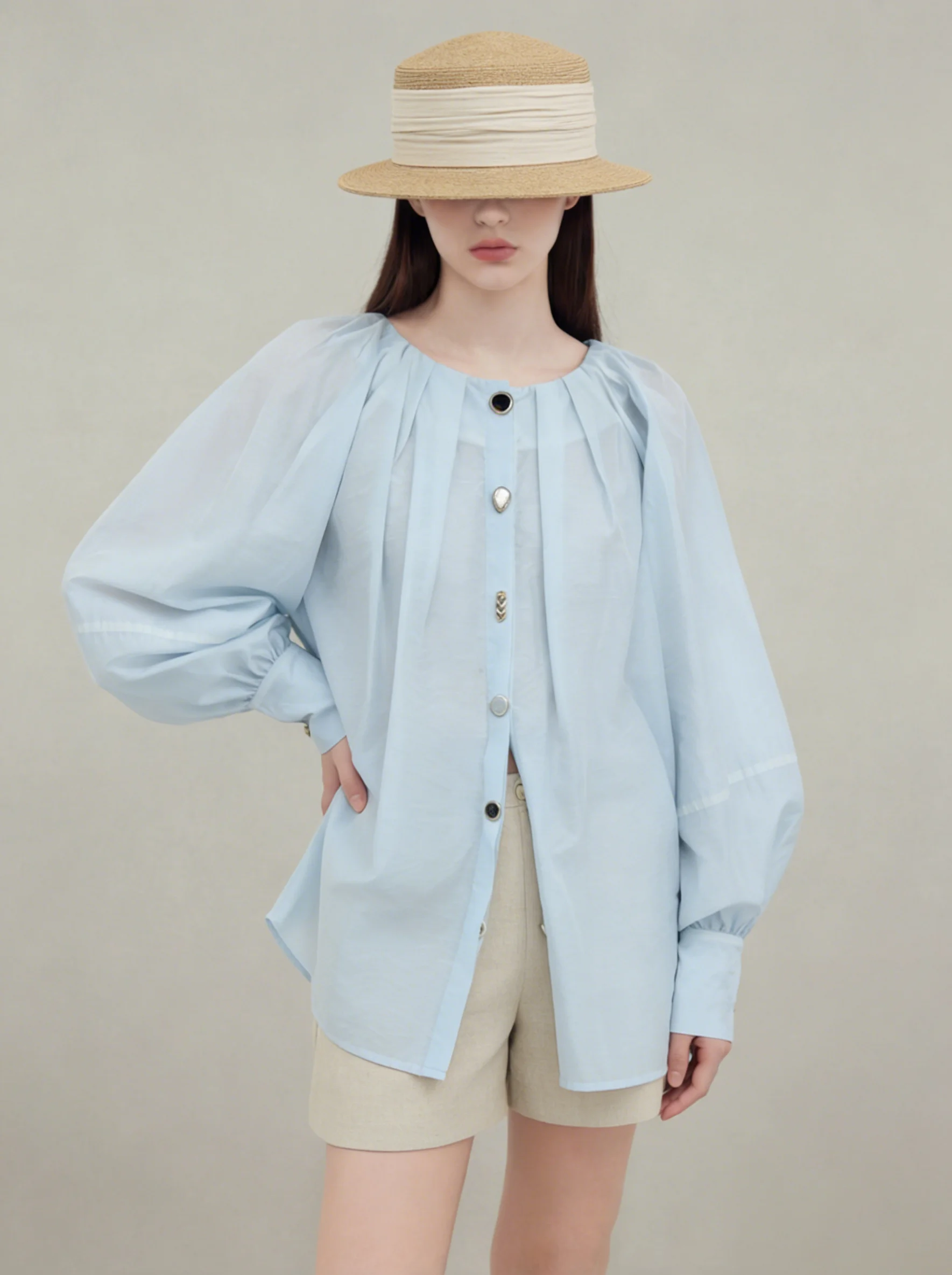 Blue round Neck Loose Bubble Sleeve Shirt Women's Style 2026 New Spring Casual Fashion Unique Top Quality Polyester Fiber
Blue round Neck Loose Bubble Sleeve Shirt Women's Style 2026 New Spring Casual Fashion Unique Top Quality Polyester Fiber