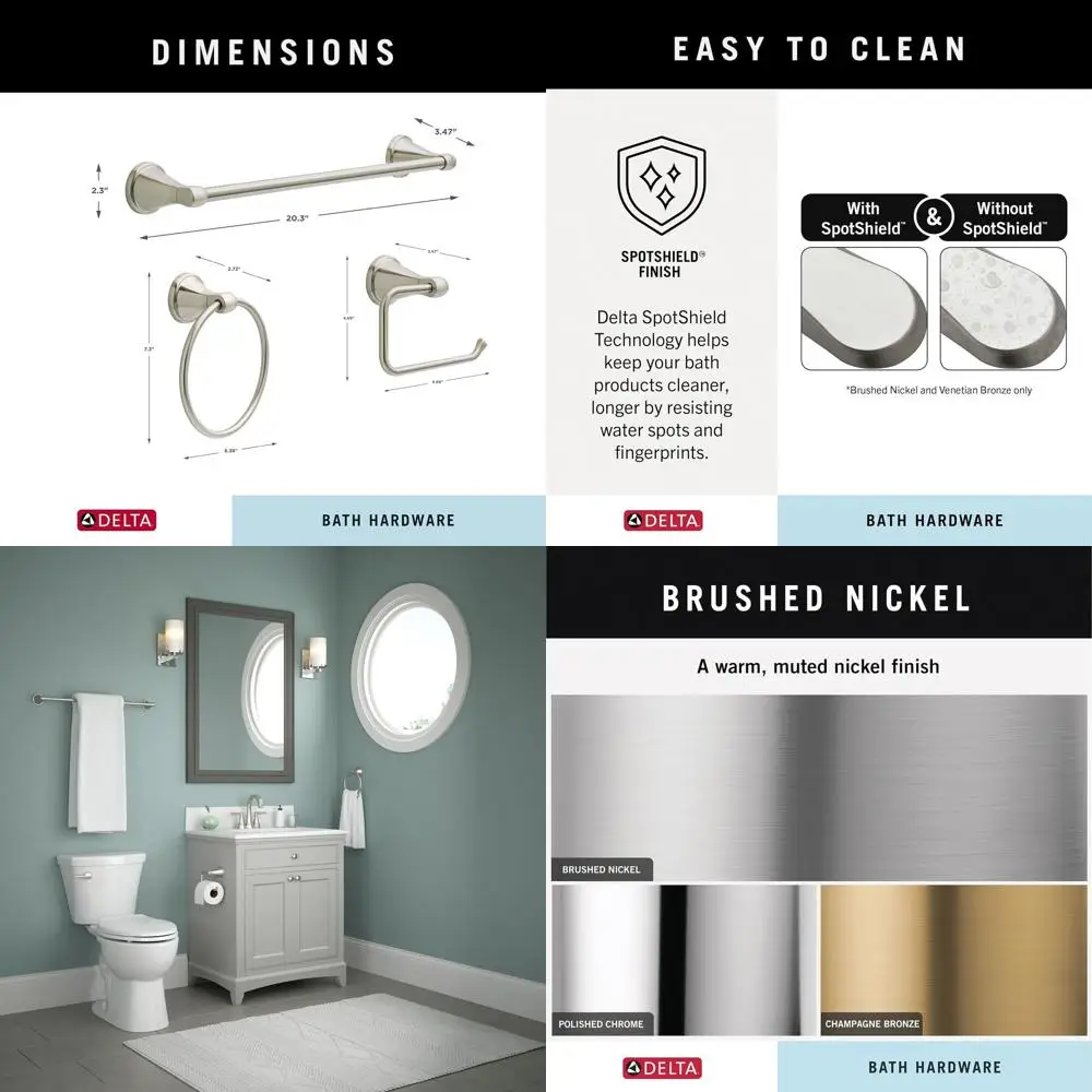 3-Piece Bathroom Accessory Set, SpotShield, Brushed Nickel, 18/24 Towel Rack, Toilet Paper Holder
3-Piece Bathroom Accessory Set, SpotShield, Brushed Nickel, 18/24 Towel Rack, Toilet Paper Holder