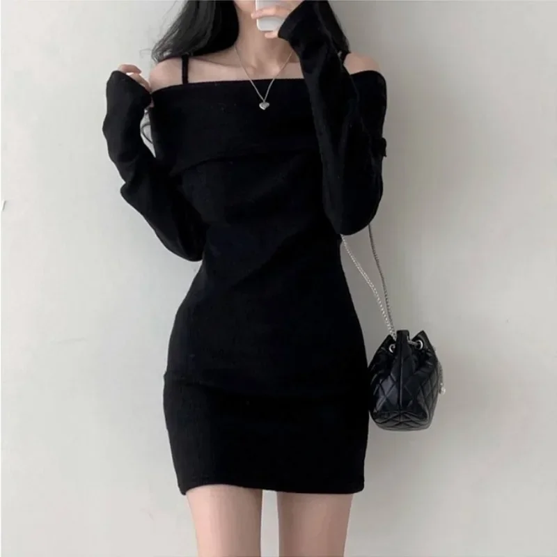 Off Shoulder Suspender Lapel Knit Dress Women Korean Sexy Slim Bottomed Mini Dresses Autumn Winter Solid Suspender Sweater Dress
Off Shoulder Suspender Lapel Knit Dress Women Korean Sexy Slim Bottomed Mini Dresses Autumn Winter Solid Suspender Sweater Dress