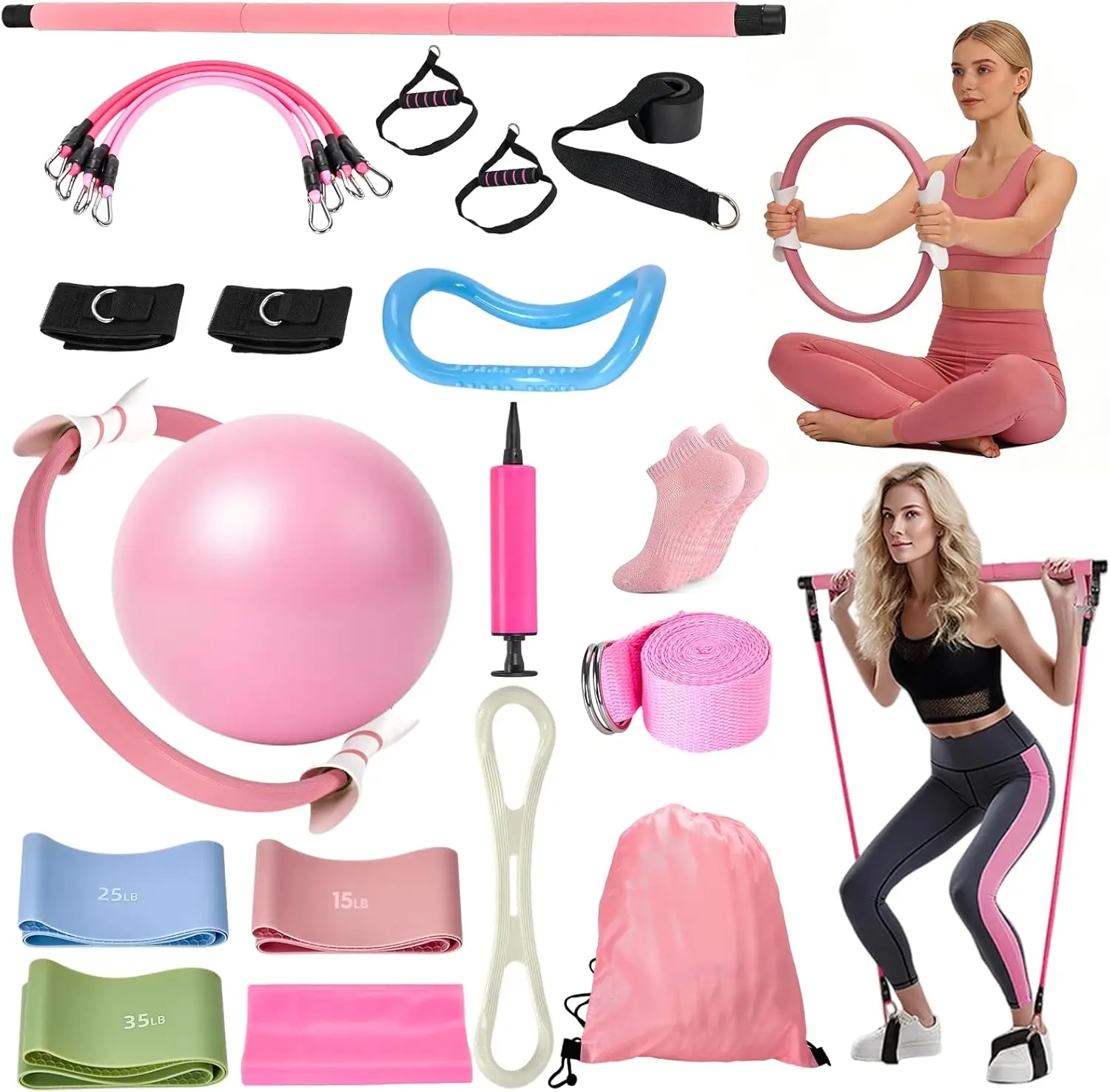 9-Piece Home Pilates Kit for Beginners, Pilates Ring, Yoga Ball, Resistance Bands & Bar
9-Piece Home Pilates Kit for Beginners, Pilates Ring, Yoga Ball, Resistance Bands & Bar