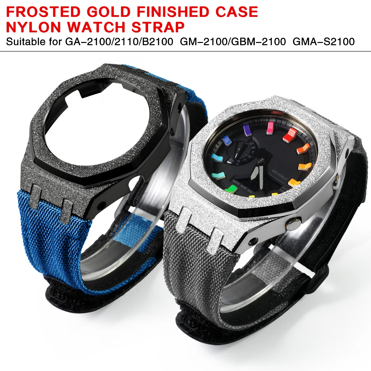 Stainless steel frosted case nylon strap watch modification accessory compatible with GA-2100 GM-2100 GMA-S2100 model.
Stainless steel frosted case nylon strap watch modification accessory compatible with GA-2100 GM-2100 GMA-S2100 model.