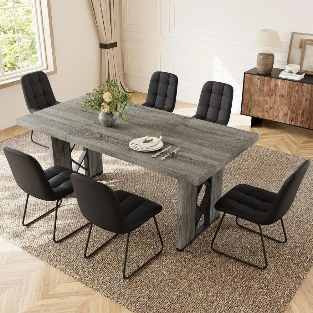7-Piece Dining Set: 70.8 Grey Table with 6 U-Shaped Black Chairs for Space-Saving Dining
7-Piece Dining Set: 70.8 Grey Table with 6 U-Shaped Black Chairs for Space-Saving Dining