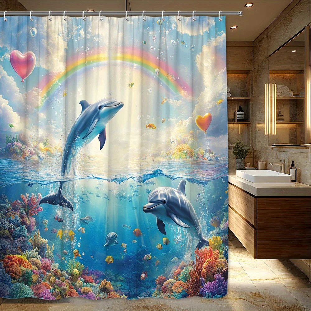 1 шт., яркая занавеска для душа с подводными дельфинами и дизайном радуги, кораллового рифа и рыбы - воздушные шары в форме сердца, пузыри, яркое небо
1 шт., яркая занавеска для душа с подводными дельфинами и дизайном радуги, кораллового рифа и рыбы - воздушные шары в форме сердца, пузыри, яркое небо