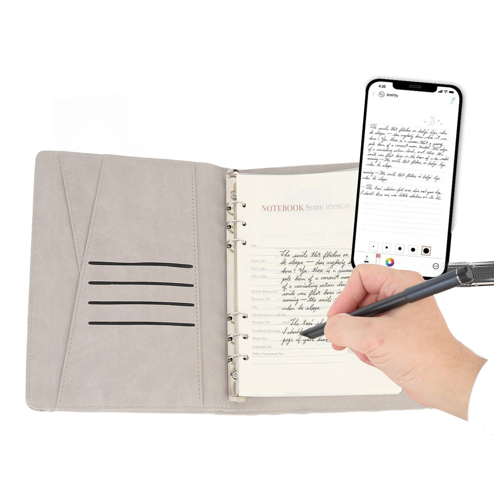 Smart Pen Writing Set Pen Stroke Playback Convert To Text Smart Pen Notebook Set with 3 Replacement Pen Tips for Notes Taking
Smart Pen Writing Set Pen Stroke Playback Convert To Text Smart Pen Notebook Set with 3 Replacement Pen Tips for Notes Taking