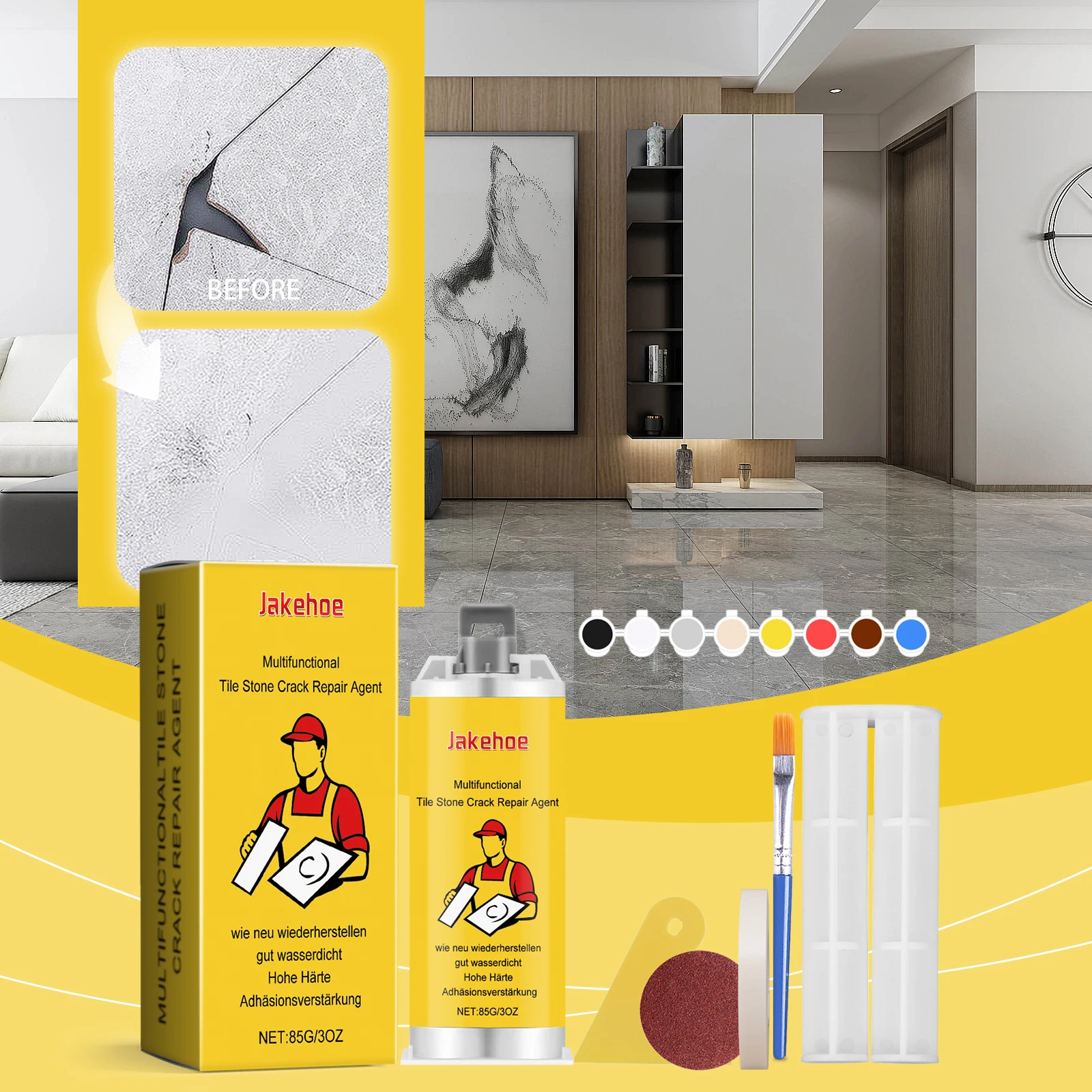 JAKEHOE Strong Bond Waterproof Durable Tile Repair Glaze Crack Filler Marble Porcelain Chip Hole Repair Adhesive Home Renovation
JAKEHOE Strong Bond Waterproof Durable Tile Repair Glaze Crack Filler Marble Porcelain Chip Hole Repair Adhesive Home Renovation