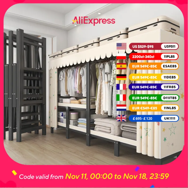 Modern Hanging Clothes Wardrobes Metal Luxury Foldable Bedroom Closet Storage Space Saving Roupeiros De Quarto Furniture
Modern Hanging Clothes Wardrobes Metal Luxury Foldable Bedroom Closet Storage Space Saving Roupeiros De Quarto Furniture
