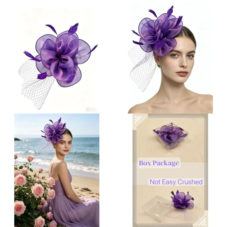 Women's Fascinators Feathers Tea Party Hat Veil Headband with Hair Clip for Cocktail Church, Ta2-purple
Women's Fascinators Feathers Tea Party Hat Veil Headband with Hair Clip for Cocktail Church, Ta2-purple