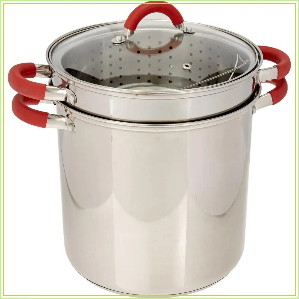 12 Qt Multifunction Stainless Steel Pasta Cooker with Encapsulated Base, Vented Glass Lid, Riveted Silicone Handles
12 Qt Multifunction Stainless Steel Pasta Cooker with Encapsulated Base, Vented Glass Lid, Riveted Silicone Handles