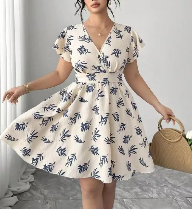Plus Size Women's Gentle Apricot & Navy Cotton Linen Leaf Dress, V-Neck Waist-Cinching Slimming Flowy Sleeve Atmospheric Dress
Plus Size Women's Gentle Apricot & Navy Cotton Linen Leaf Dress, V-Neck Waist-Cinching Slimming Flowy Sleeve Atmospheric Dress