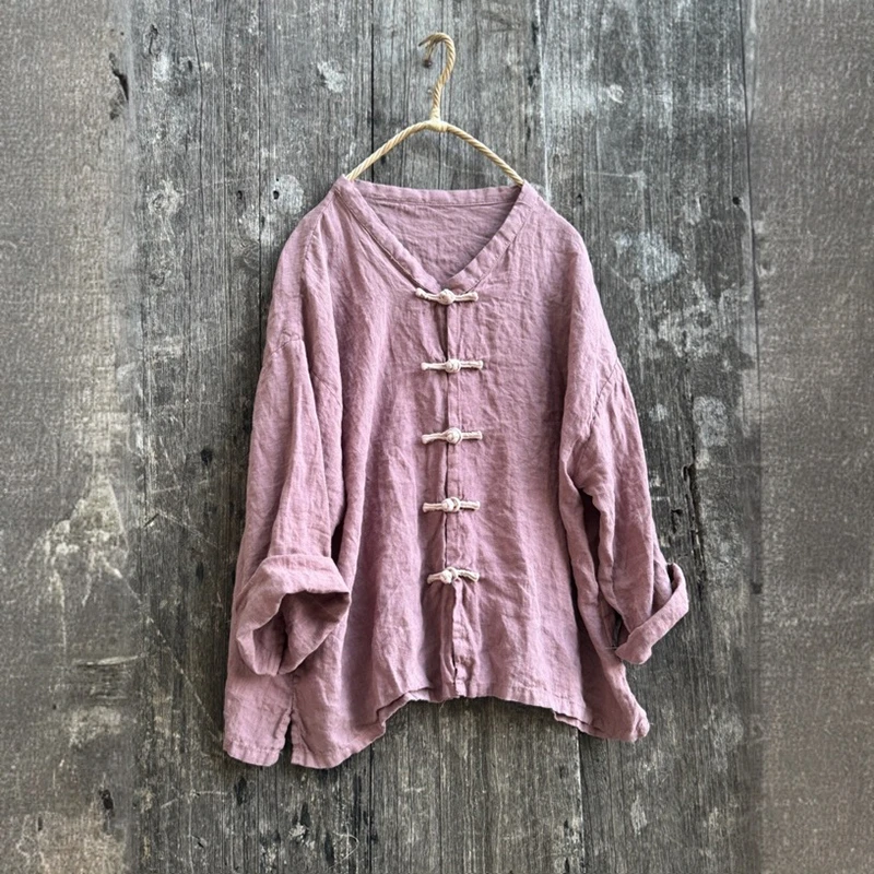 Women Cotton Linen Casual Shirt New Arrival 2025 Autumn Chinese Style Vintage V-neck Plain Color Loose Female Tops Shirts M1925
Women Cotton Linen Casual Shirt New Arrival 2025 Autumn Chinese Style Vintage V-neck Plain Color Loose Female Tops Shirts M1925