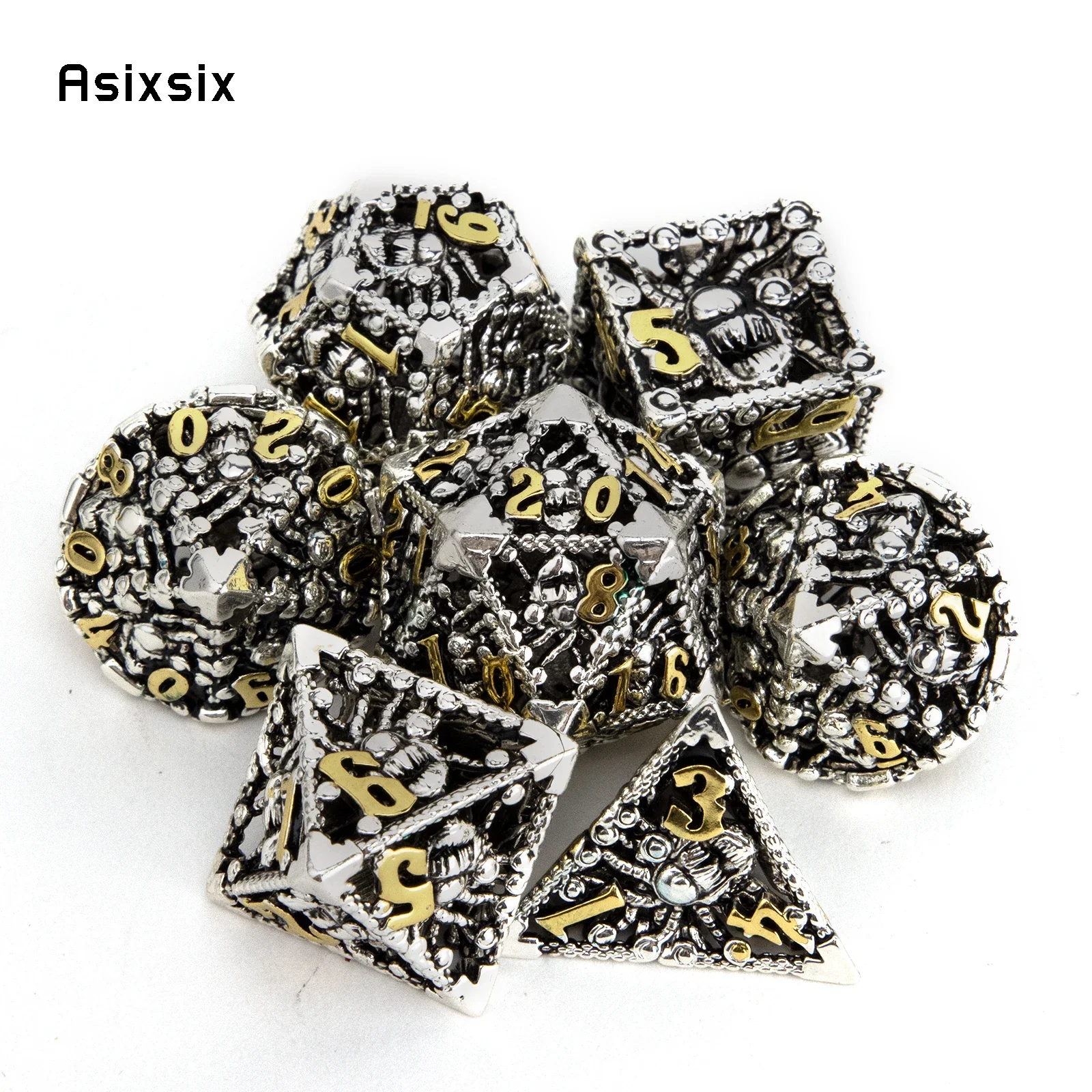 7 Pcs Silver Golden Octopus Metal Dice Hollow Metal Polyhedral Dice Set Suitable for Role-Playing RPG Board Game Card Game
7 Pcs Silver Golden Octopus Metal Dice Hollow Metal Polyhedral Dice Set Suitable for Role-Playing RPG Board Game Card Game