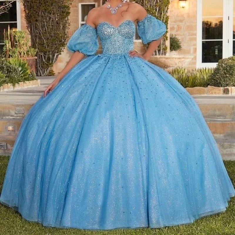 Sky Blue Shiny Quinceanera Dresses Ball Gown Short Sleeves Beads Crystal Vestidos Para Quinceañera 2024 Brithday Party Gown
Sky Blue Shiny Quinceanera Dresses Ball Gown Short Sleeves Beads Crystal Vestidos Para Quinceañera 2024 Brithday Party Gown