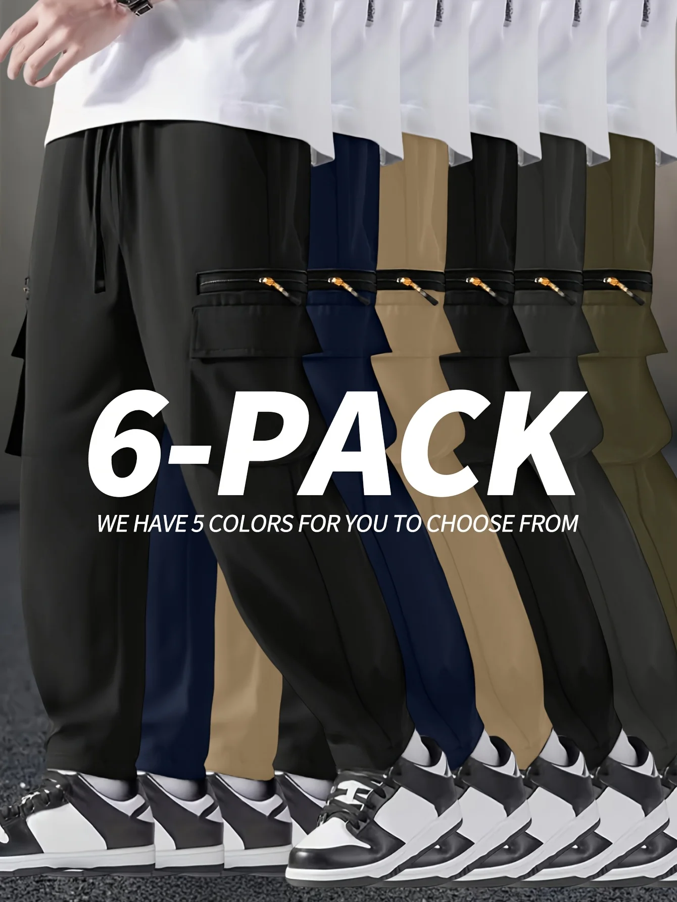 6 pieces of men's regular outdoor pants, work pants, fashionable pants and sports pants, multi pocket drawstring elastic waist, casual pants
6 pieces of men's regular outdoor pants, work pants, fashionable pants and sports pants, multi pocket drawstring elastic waist, casual pants