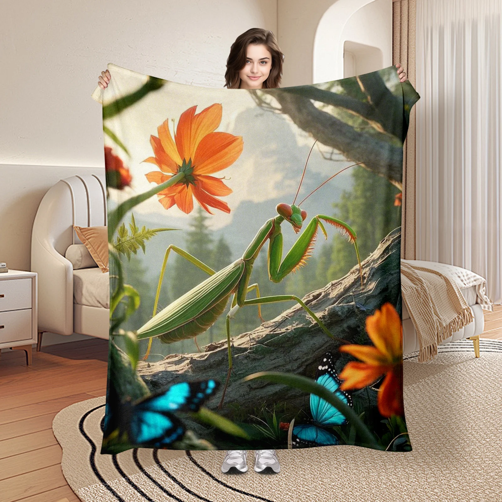 Whimsical Mantis Design Blanket With Flowers Grass And Butterflies For Natural Home Decor Aesthetic Style
Whimsical Mantis Design Blanket With Flowers Grass And Butterflies For Natural Home Decor Aesthetic Style