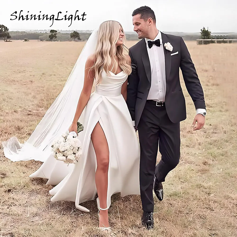 ShiningLight Strapless A-Line Satin Wedding Dress Side Slit Sweep Train Vestido De Novia Simple Country Bridal Gowns Customized
ShiningLight Strapless A-Line Satin Wedding Dress Side Slit Sweep Train Vestido De Novia Simple Country Bridal Gowns Customized