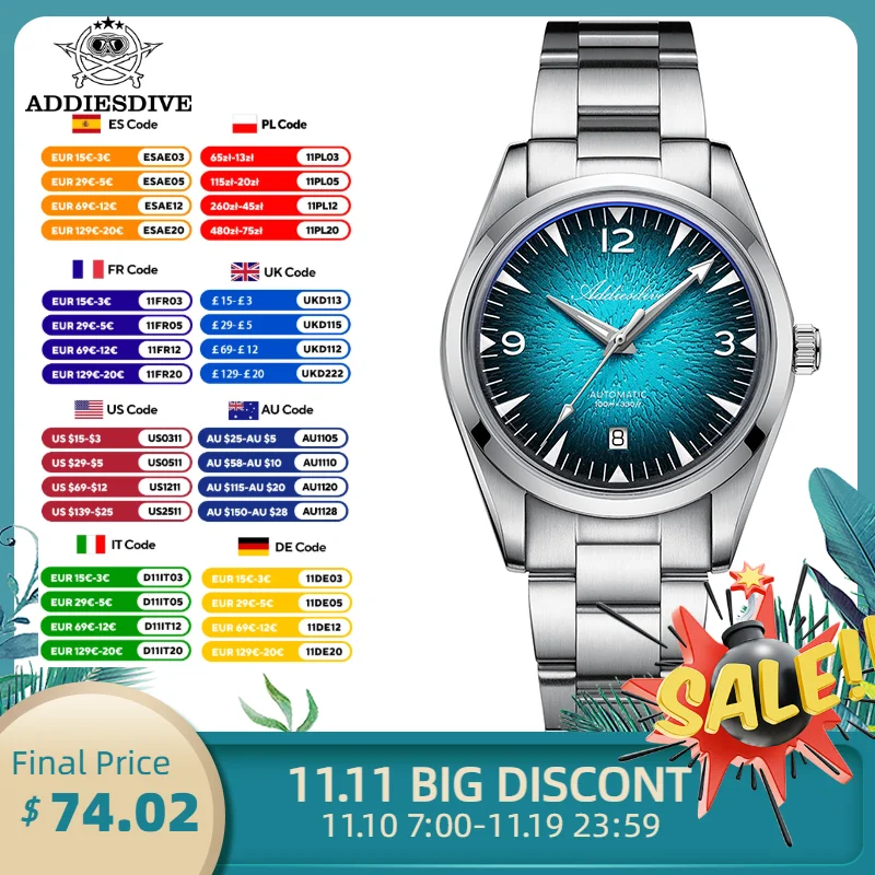 ADDIESDIVE Automatic Watches For Men AD2508 Luxury Domed 39mm BGW9/C3 Luminous Dress Watch AR Coated Waterproof Mechanical Watch
ADDIESDIVE Automatic Watches For Men AD2508 Luxury Domed 39mm BGW9/C3 Luminous Dress Watch AR Coated Waterproof Mechanical Watch