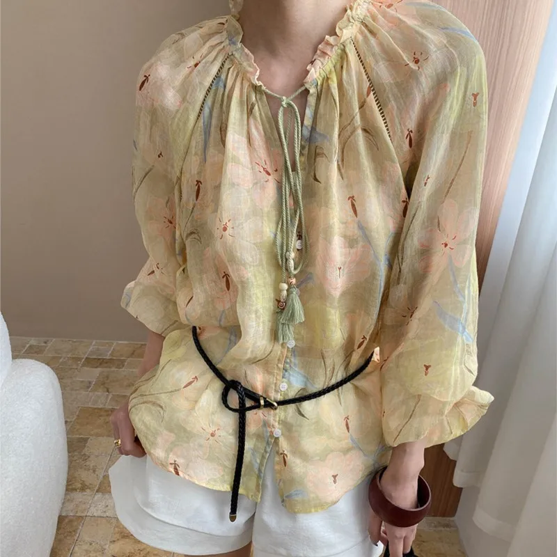 Oil Painting Linen Women's Shirt Tassel Lace-up V-neck Flower Print Long Sleeve Shirt Blouse Casual Boho Beach Blusa Tops
Oil Painting Linen Women's Shirt Tassel Lace-up V-neck Flower Print Long Sleeve Shirt Blouse Casual Boho Beach Blusa Tops