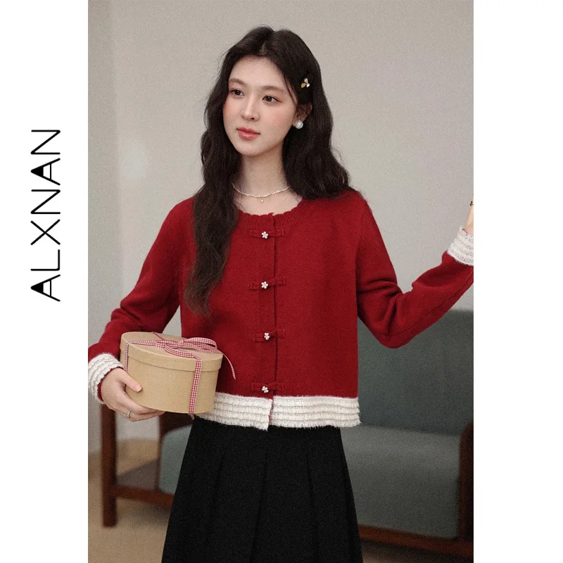 ALXNAN Christmas Red Chinese Style Cardigan Elegant Sweater 2026 Women's Knit Sweaters Fleece Lined Lace Trim Knitwear L59529
ALXNAN Christmas Red Chinese Style Cardigan Elegant Sweater 2026 Women's Knit Sweaters Fleece Lined Lace Trim Knitwear L59529