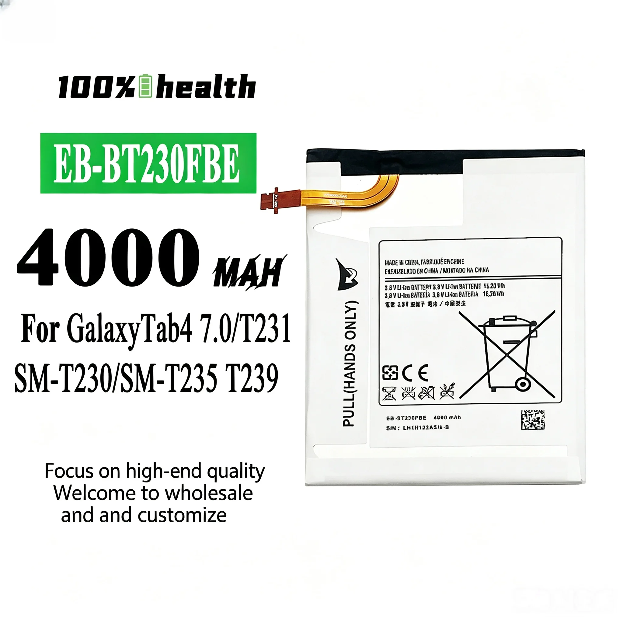 BT230FBE 4000mAh Tablet Battery For Samsung Galaxy Tab 4 7.0/T231/T239 high quality compatible Fast shipping
BT230FBE 4000mAh Tablet Battery For Samsung Galaxy Tab 4 7.0/T231/T239 high quality compatible Fast shipping