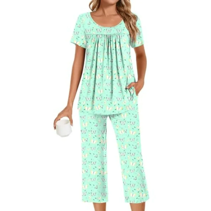 Womens Pajama Sets Summer Ladies Pjs 2 Pcs Loungewear Capri with Pockets Sleepwear
Womens Pajama Sets Summer Ladies Pjs 2 Pcs Loungewear Capri with Pockets Sleepwear